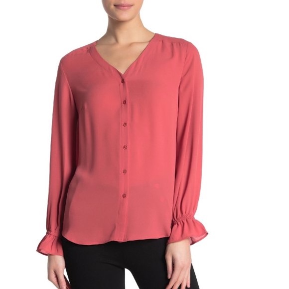 T Tahari Feminine Button Front Long Sleeve Blouse - Picture 1 of 7